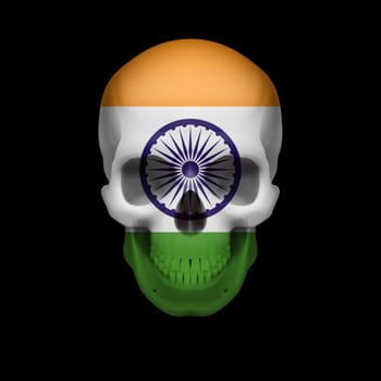 Human skull with flag of India. Threat to national security, war or dying out
