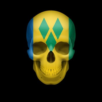 Human skull with flag of Saint Vincent and the Grenadines. Threat to national security, war or dying out