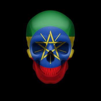 Human skull with flag of Ethiopia. Threat to national security, war or dying out