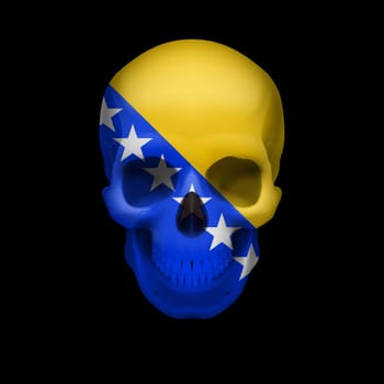 Human skull with flag of Bosnia and Herzegovina. Threat to national security, war or dying out