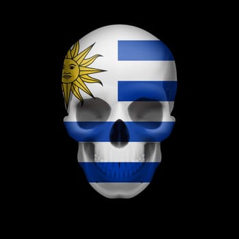 Human skull with flag of Uruguay. Threat to national security, war or dying out