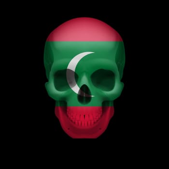 Human skull with flag of Maldives. Threat to national security, war or dying out