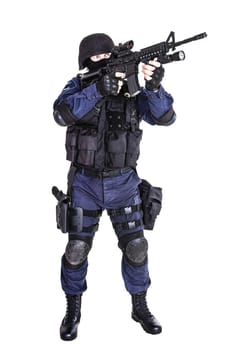 Special weapons and tactics SWAT team officer with his gun