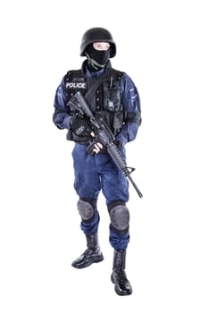 Special weapons and tactics SWAT team officer with his gun