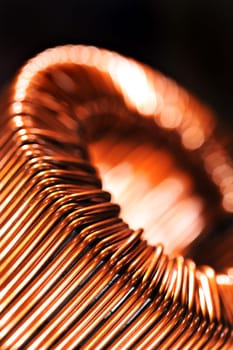 Macro detail of a transformer's copper coil