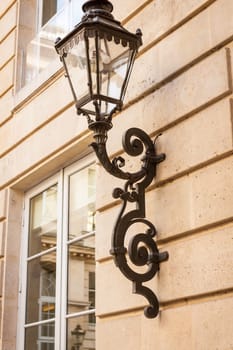 Old iron lantern electric outdoor close-up