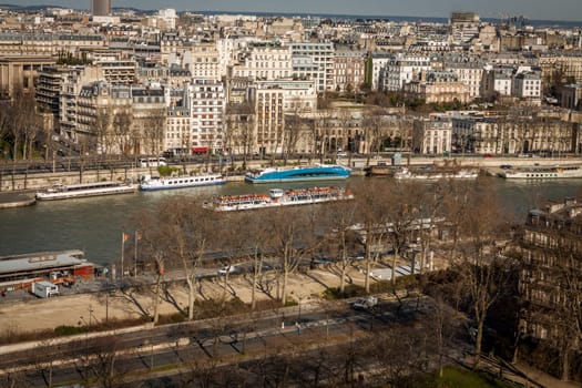 Skyline of Paris with cityscape on the Saine with blue sky in summer