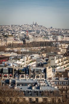 Skyline of Paris with cityscape on the Saine with blue sky in summer