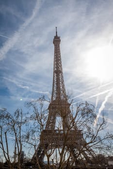 eiffeltower in paris landmark in front of blue sky in spring architecture view