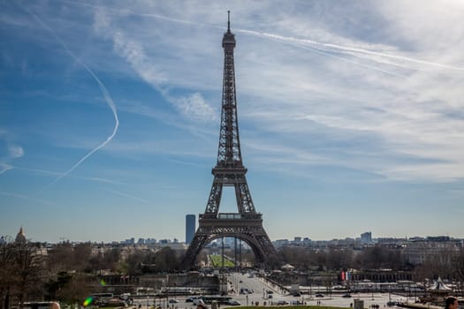 eiffeltower in paris landmark in front of blue sky in spring architecture view