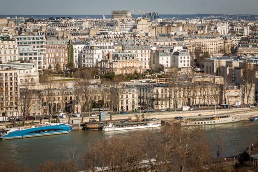 Skyline of Paris with cityscape on the Saine with blue sky in summer