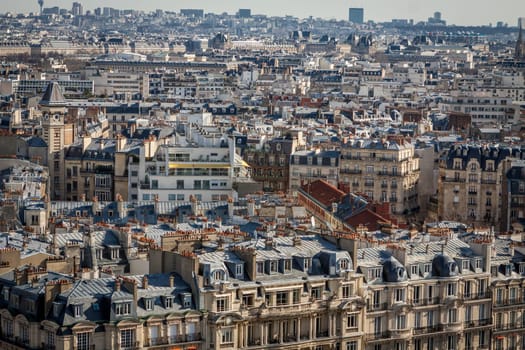 Skyline of Paris with cityscape on the Saine with blue sky in summer