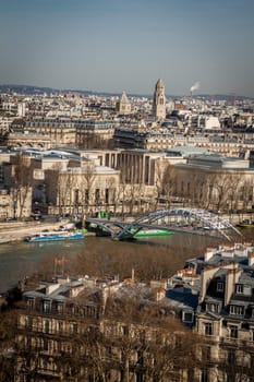 Skyline of Paris with cityscape on the Saine with blue sky in summer