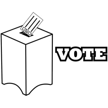 Icon illustration showing a ballot being deposited in a ballot box