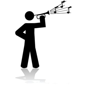 Icon illustration showing a man playing a bugle