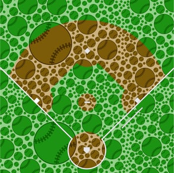 Concept illustration showing a baseball field made up of baseballs