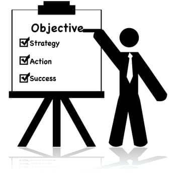 Icon illustration showing a businessman making a presentation about business objectives