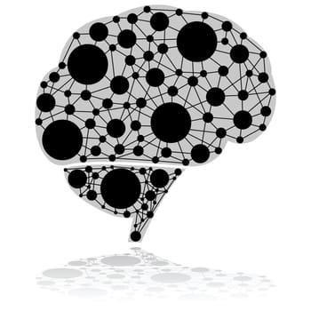 Concept illustration showing a brain made up of circles connected by black lines