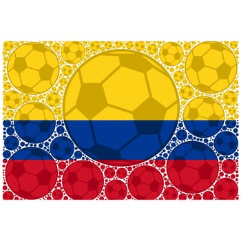 Concept illustration showing the flag of Colombia made up of soccer balls
