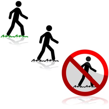 Icon set showing a man walking on grass and a sign saying it's forbidden to do so
