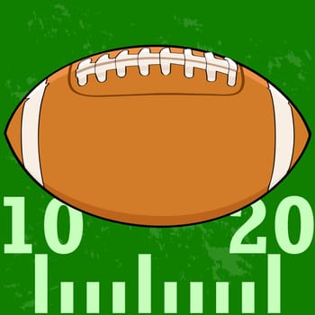 Cartoon illustration of an American Football on a field