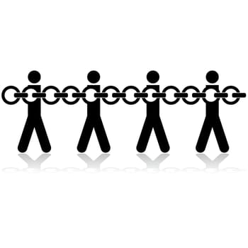 Concept illustration showing stick figures chained to each other