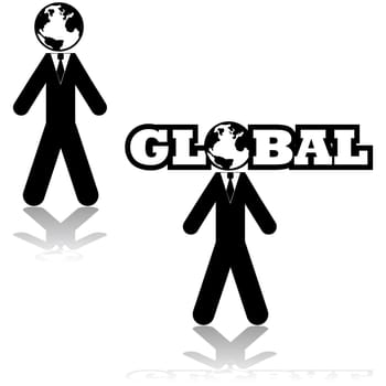 Icon illustration showing a businessman with the Earth as his head
