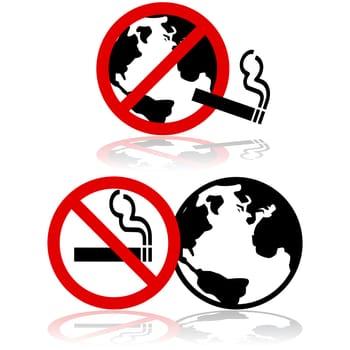 Icon set showing the globe combined with a no smoking sign