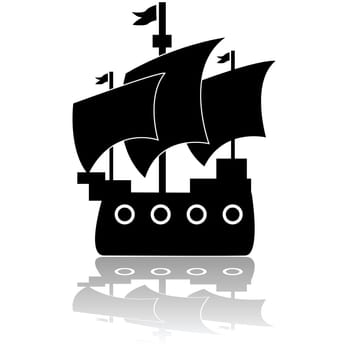 Icon illustration of an old wooden ship sailing in calm waters