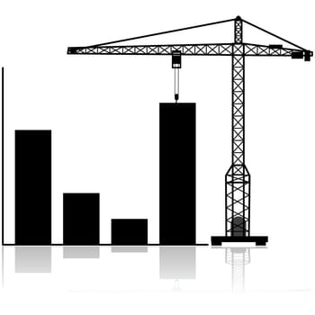 Concept illustration showing a crane pulling the last bar in a graph up