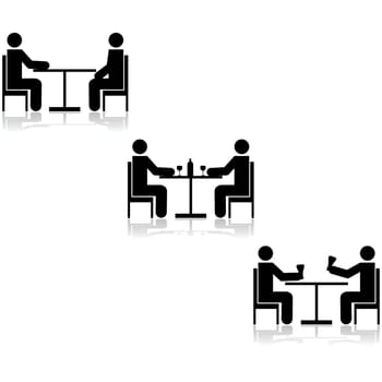 Icon set showing three different meetings taking place at a table