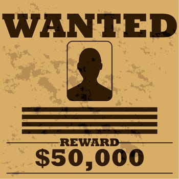Concept illustration of a template poster for a wanted man in old Western style