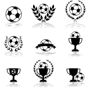 Icon set showing a soccer ball combined with other elements