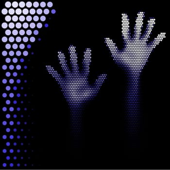 Hands silhouette in halftone style on white background