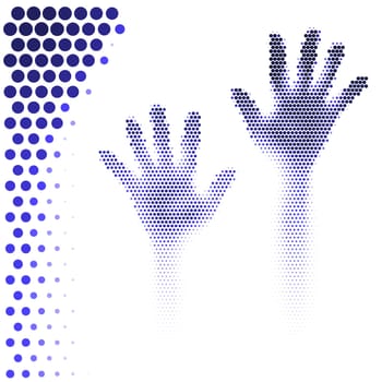 Hands silhouette in halftone style on black background