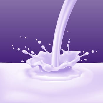 Illustration of plum or blueberry yoghurt pouring with splashes
