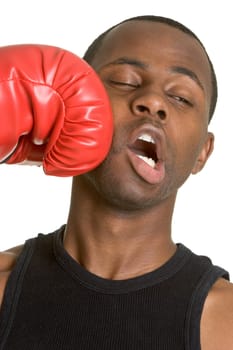 African american boxer getting hit