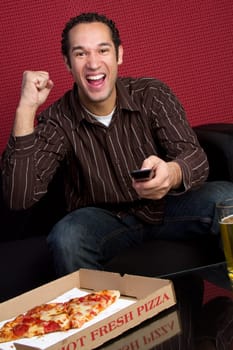 Young man watch tv game