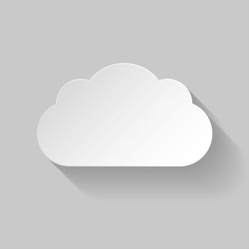 White paper cloud in flat style with long shadow on grey background