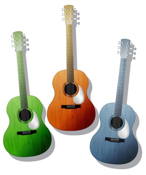 Three colored guitars