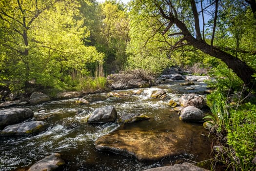 Beautiful landscape of mountain river at sunny day