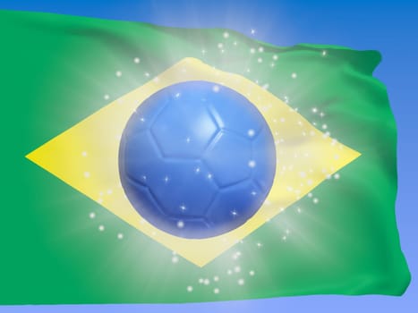 Brazil flag with blue soccer ball, symbolic for the soccer World Cup 2014