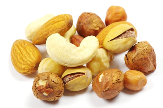 mixed nuts on white background