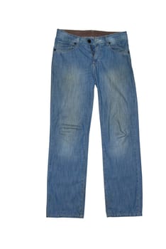 Pile of different shades of blue jeans