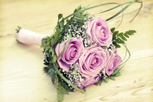 Vintage photo of pink wedding bouquet