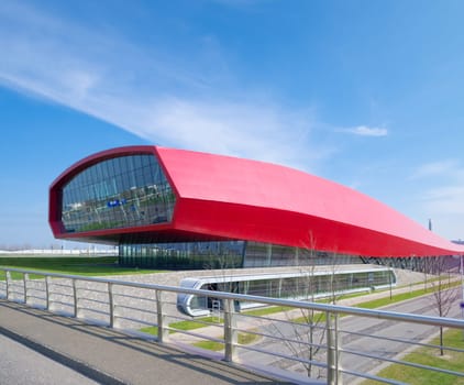 The wall, a red shopping mall and noise barrier along the A2 highway in Utrecht, Netherlands. With 800 meter this is also the longest building in the netherlands
