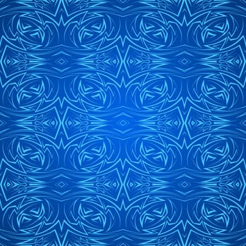 Abstract seamless pattern in blue with sharp line ornament