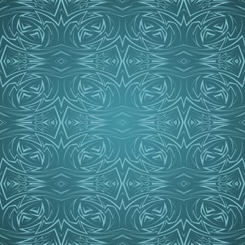 Abstract seamless pattern in cyan color with sharp line ornament