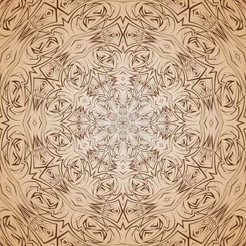 Abstract pattern in beige and brown with sharp line round ornament