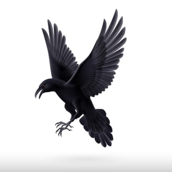 Aggressive black raven isolated on white background